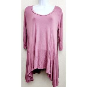 Doublju Dusty Rose Shark Bite Hem Top Medium Lightweight Flowy Stretchy Soft